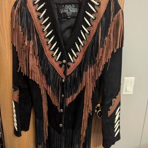 Leather Gallery Black and Brown Fringe Leather Jacket